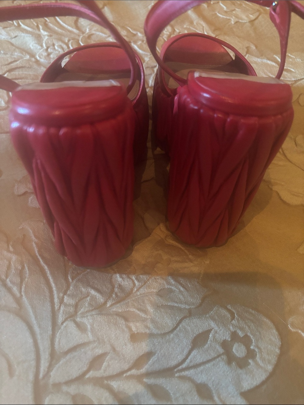 Miu Miu Red Leather Platform Sandals - Picture 4 of 5